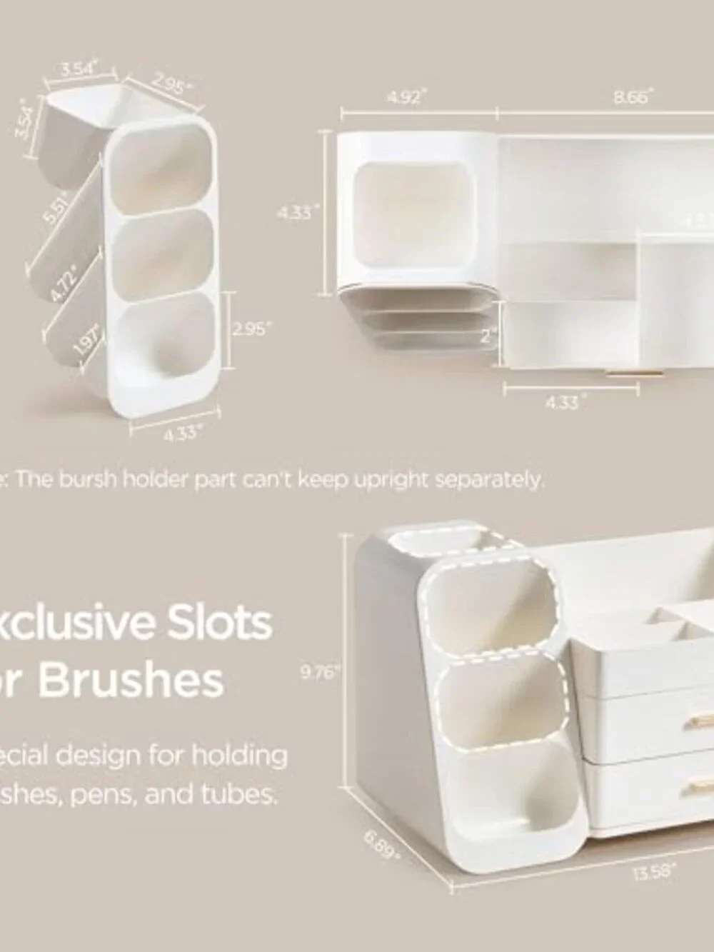 Makeup Organizer with Brush Holder for Vanity, Large Plastic